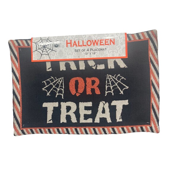 Halloween SPIDER WEB Woven Placemats 13”x19” NEW 2017 Set of 4 "TRICK or TREAT" - Picture 4 of 4